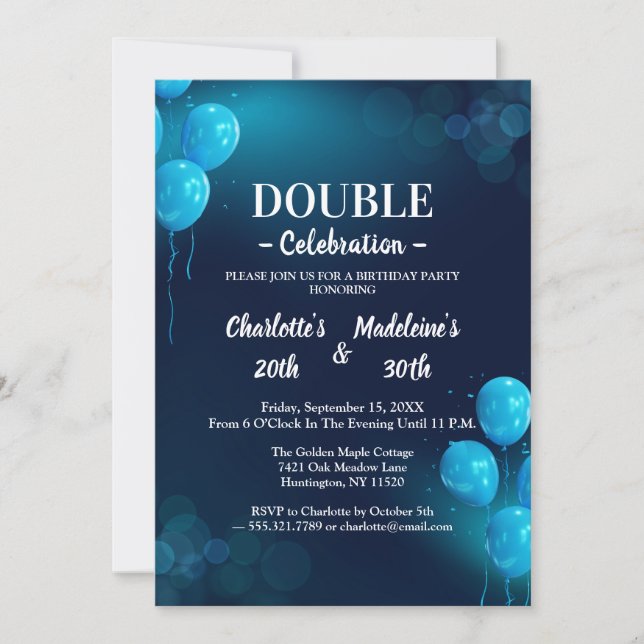 Modern Navy Blue Joint Birthday Invitation (Front)