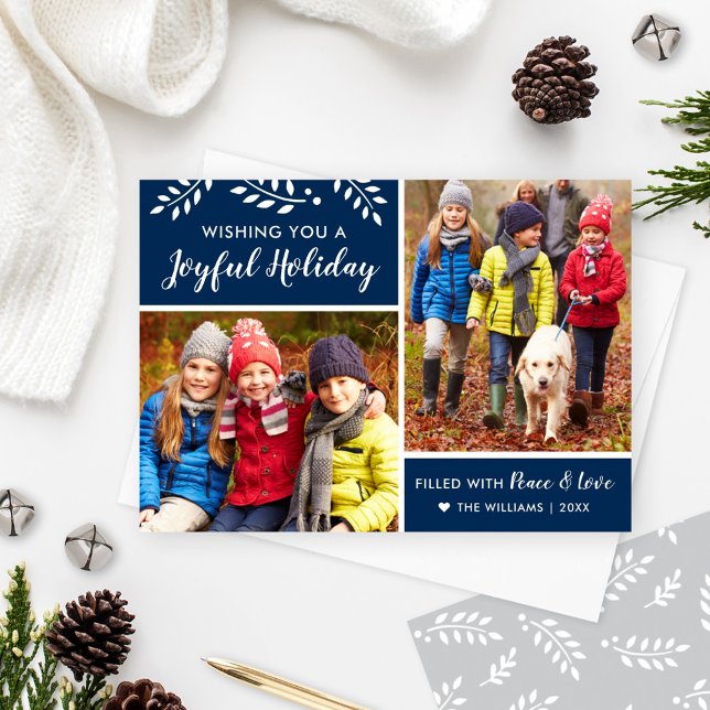 Modern Navy Blue Joyful Holiday Photo Collage (Creator Uploaded)