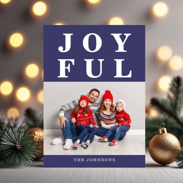 Modern Navy Blue Joyful Photo Christmas Holiday Card (Modern Navy Blue Joyful Photo Christmas Holiday Card)