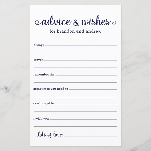Modern Navy Blue LGBTQ Wedding Advice and Wishes  (Front)