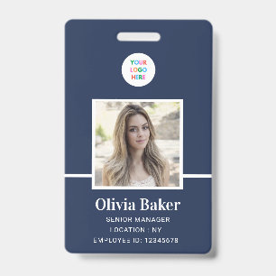 Modern Navy Blue  Logo Security Employee Photo ID Badge