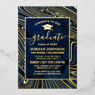 Modern Navy Blue Marble Graduation Party Gold
