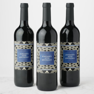 Modern Navy Blue Masculine Customised Birthday Wine Label