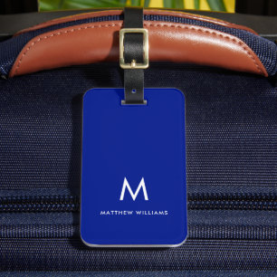 Modern Navy Blue Minimal Monogram Custom Luggage Tag