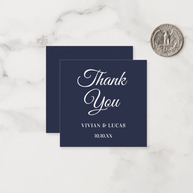 Modern Navy Blue Minimal Wedding Thank You Card (Front/Back In Situ)