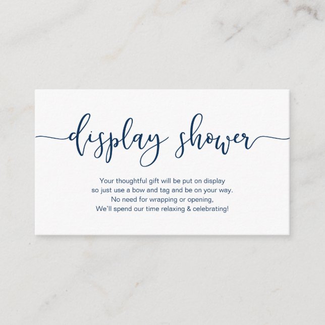 Modern Navy Blue minimalism font, Display Shower Enclosure Card (Front)