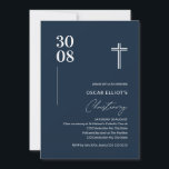 Modern Navy Blue Minimalist Boy Christening Invitation<br><div class="desc">Can be customised to suit your needs. © Gorjo Designs. Made for you via the Zazzle platform. // Looking for matching items? Other stationery from the set available in the ‘collections’ section of my store. // Need help customising your design? Got other ideas? Feel free to contact me (Zoe) directly....</div>
