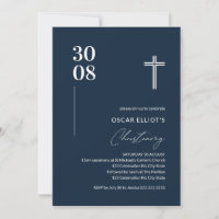 Modern Navy Blue Minimalist Boy Christening