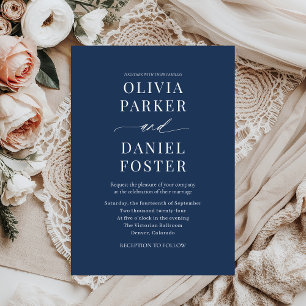 Modern Navy Blue Minimalist Elegant Wedding Invitation