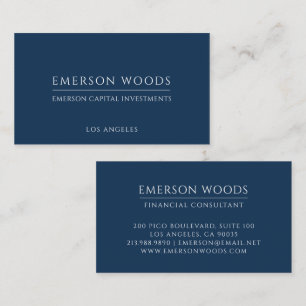 Modern Navy Blue Minimalist Financial Consultant Business Card