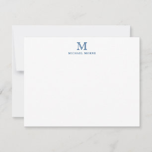 Modern Navy Blue Minimalist Name Monogram Note Card