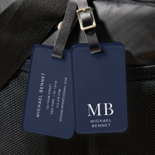 Modern Navy Blue Monogram Luggage Tag