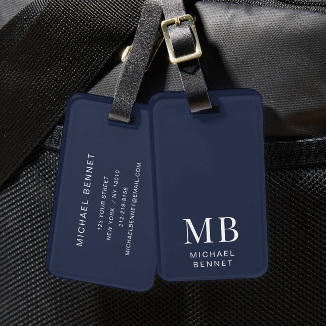 Modern Navy Blue Monogram Luggage Tag (Modern Navy Blue Monogram Luggage Tag)