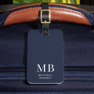 Modern Navy Blue Monogram Luggage Tag