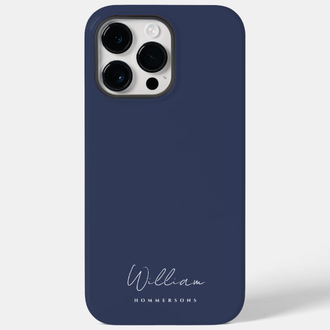 Modern Navy Blue Monogram Name Script Case-Mate iPhone Case (Back)