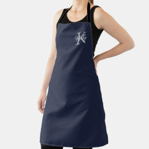 Modern Navy Blue Monogram Script Apron