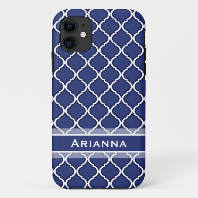 Modern Navy Blue Moroccan Trellis Case-Mate iPhone Case (Back)