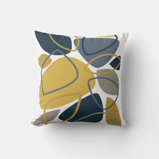 Modern Navy Blue Mustard Abstract Pattern Cushion (Front)