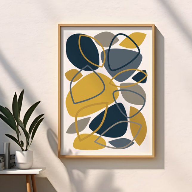 Modern Navy Blue Mustard Abstract Pattern Poster (Creator Uploaded)