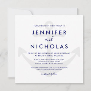 Modern Navy Blue Nautical Anchor Virtual Wedding Invitation