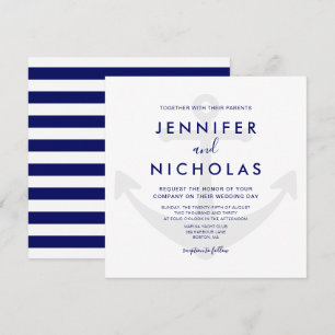 Modern Navy Blue Nautical Anchor Wedding Invitation