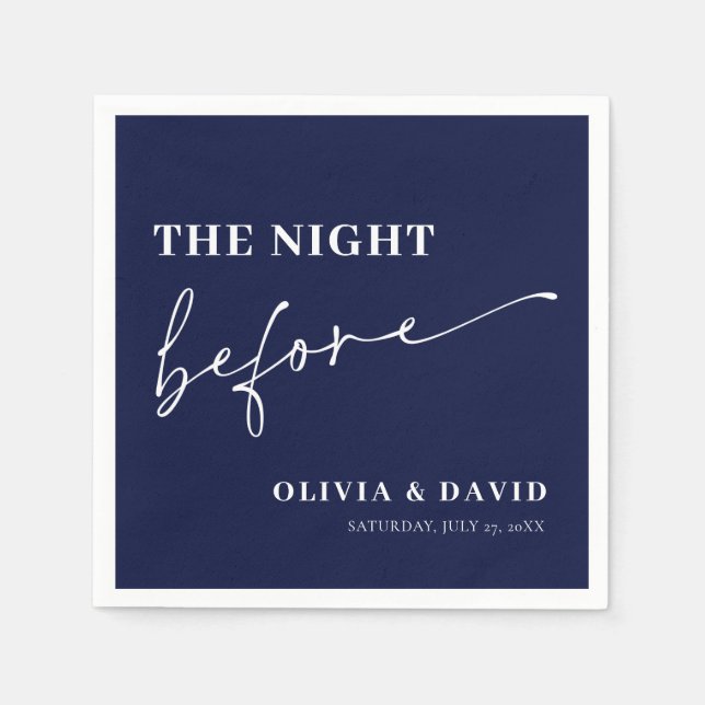 Modern Navy Blue Night Before Rehearsal Dinner Napkin (Front)