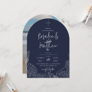 Modern Navy Blue Ocean Coastal Wedding Invitation