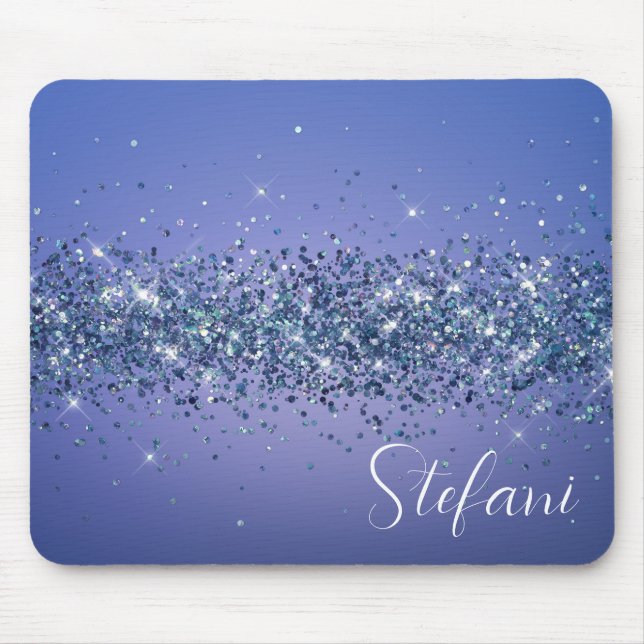 Modern Navy Blue Ombre Glitter Glam Name  Mouse Pad (Front)