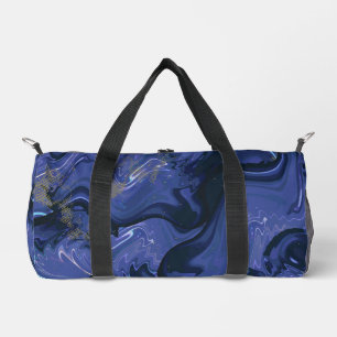 Modern navy blue ombre gold marble pattern duffle bag