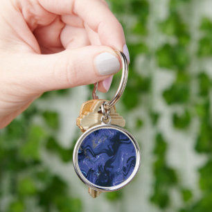 Modern navy blue ombre gold marble pattern key ring