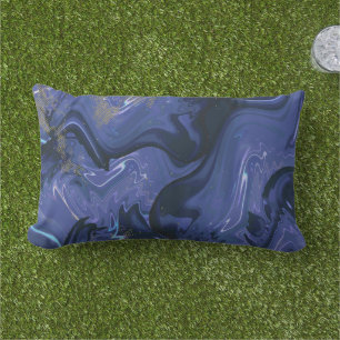 Modern navy blue ombre gold marble pattern lumbar cushion