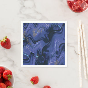 Modern navy blue ombre gold marble pattern napkin