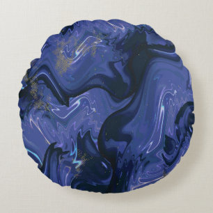 Modern navy blue ombre gold marble pattern round cushion