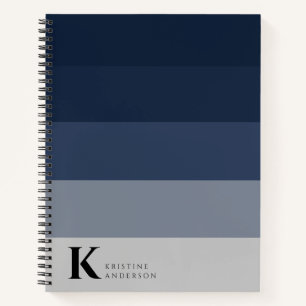 Modern Navy Blue Ombre Grey Classic Monogram Notebook