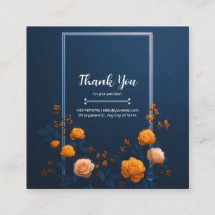 Modern Navy Blue Orange Rose Silver Frame Elegant Square Business Card