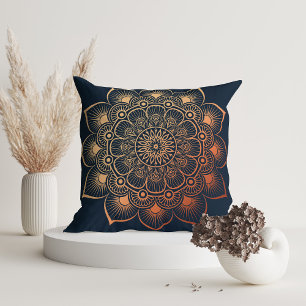 Modern Navy Blue Peach Mandala Cushion