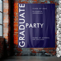 Modern Navy Blue Personalise Graduation Backdrop
