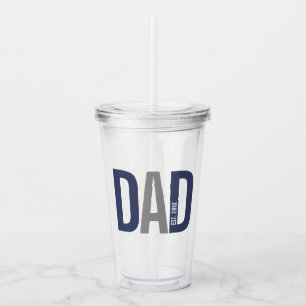 Modern Navy Blue Personalised Dad Established Acrylic Tumbler