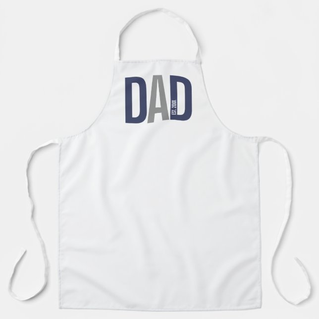Modern Navy Blue Personalised Dad Established Apron (Front)