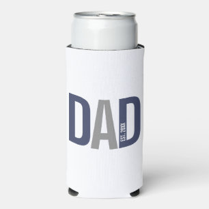 Modern Navy Blue Personalised Dad Established Can Seltzer Can Cooler