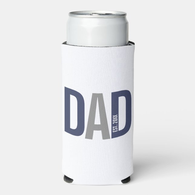 Modern Navy Blue Personalised Dad Established Can  Seltzer Can Cooler (Seltzer Front)