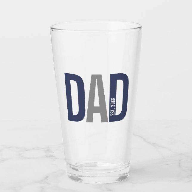 Modern Navy Blue Personalised Dad Established Glass (Front)