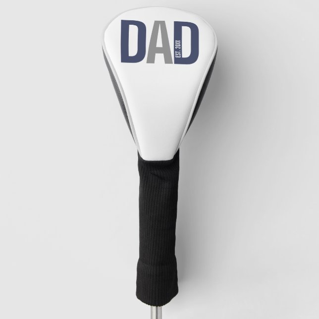 Modern Navy Blue Personalised Dad Established Golf Head Cover (Front)