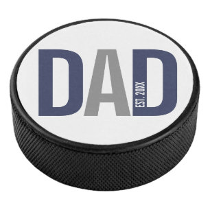 Modern Navy Blue Personalised Dad Established Hockey Puck