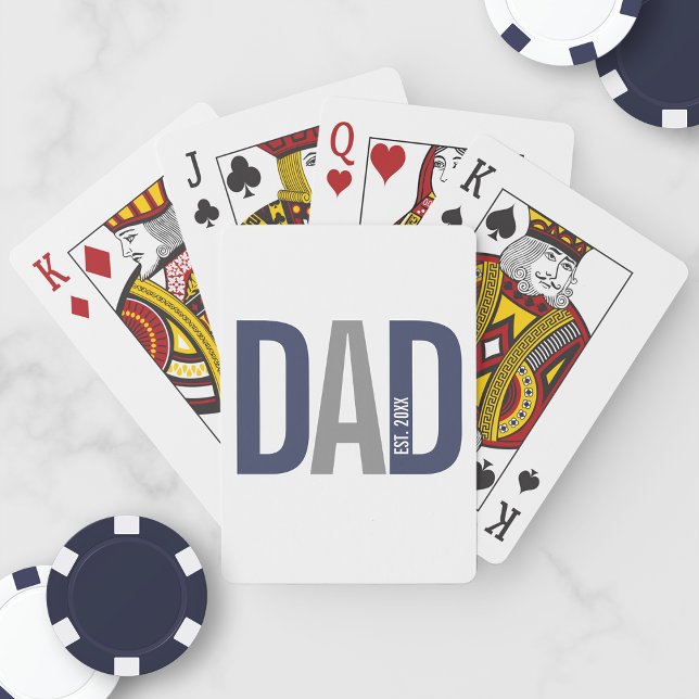 Modern Navy Blue Personalised Dad Established  Playing Cards (Creator Uploaded)