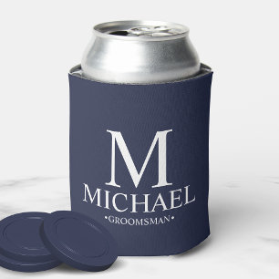 Modern Navy Blue Personalised Groomsman Can Cooler