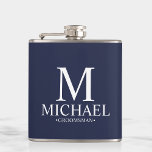 Modern Navy Blue Personalised Groomsman Hip Flask<br><div class="desc">Modern Navy Blue Personalised Groomsman Gifts
featuring personalised monogram,  groomsman's name and title in classic serif font style.

Also perfect for Best Man,  Father of the Bride and more.</div>