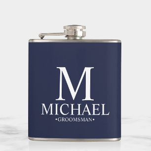 Modern Navy Blue Personalised Groomsman Hip Flask