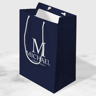Modern Navy Blue Personalised Groomsman Medium Gift Bag