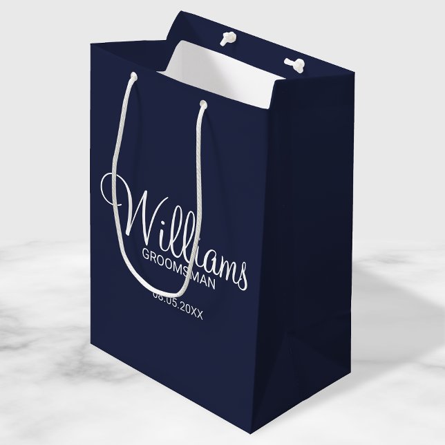 Modern Navy Blue  Personalised Groomsman Medium Gift Bag (Creator Uploaded)